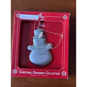 GD Frosty Friend Snowman Christmas Hanging Ornament Silver Pewter Finish